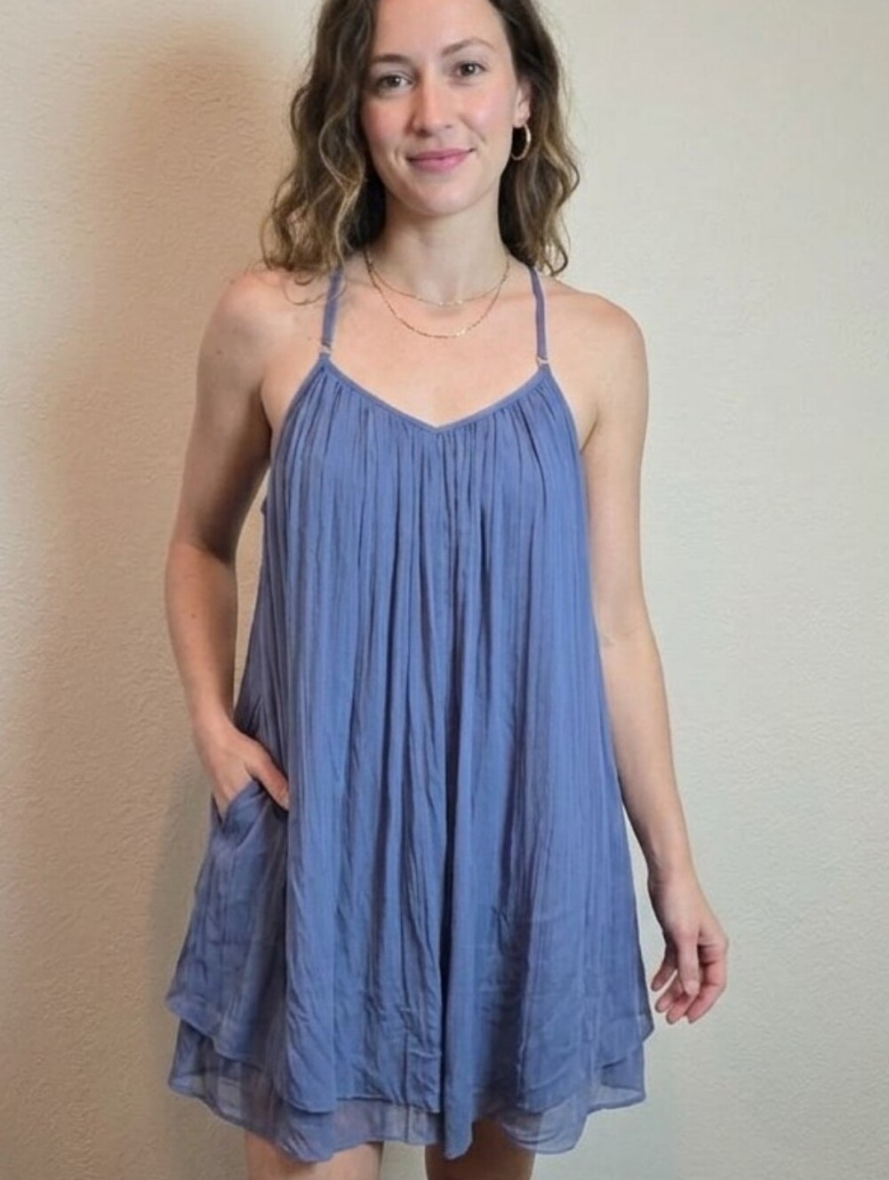 Abercrombie & Fitch Blue Shift Swing Trapeze Mini Dress Halter Lined Size Small